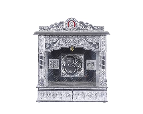 Pooja Bazar Silver Mandir for Home - Pure Silver Color - Without Door (Large)