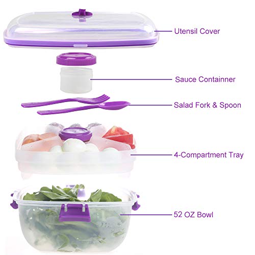 Shopwithgreen 52 OZ Salad Container To Go for Lunch, 4-Compartment for Salad Toppings