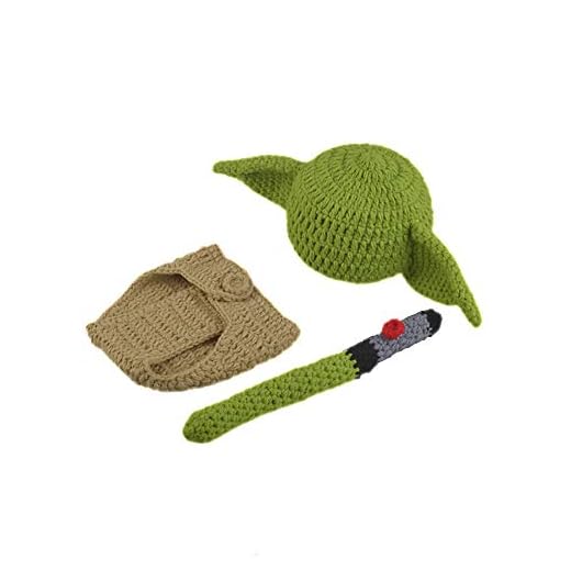 OUARZe4 Conjunto Baby Yoda de Fotografía para Niños recien nacidos Accesorios de fotografía de Ganchillo Disfrace de Yoda Baby Sombrero Pañales