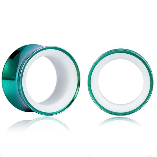 Maxbott 2Pcs Ear Gauges Hollow 316L Stainless Steel Double Flared Ear Plugs Tunnels Stretcher Body Piercing Earring Jewelry for Women Men 0G(8mm)-3/4(19mm) (Green White 10mm(00G))
