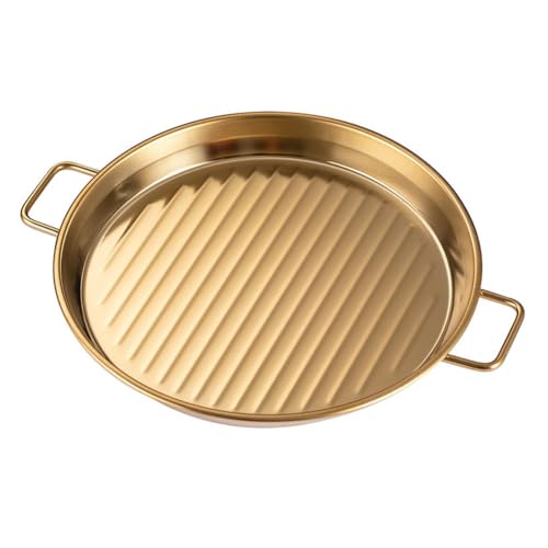 Gettimore Plato para asar de acero inoxidable de doble oreja con acabado dorado, 6/7/8 pulgadas, a rayas, para servir filetes, pizza, postres