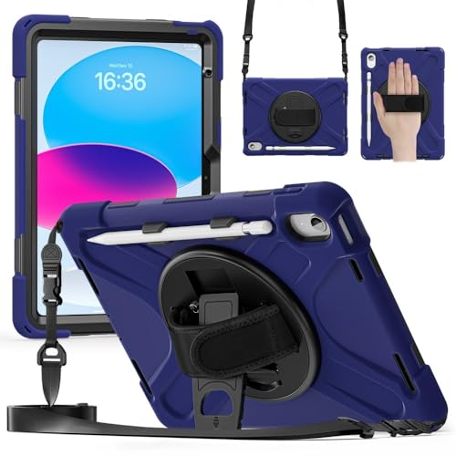 Coque iPad 10 10.9 pouces antichoc avec support rotatif 360 et bandoulière