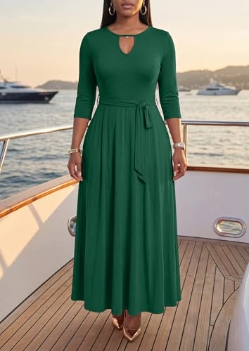 Image of MarryUP Women 2025 Casual Loose Maxi Dress with Pockets V Neck Short Sleeve Tiered Long Summer Beach Swing Dresses
