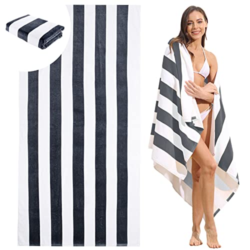 Royal Matrix Oversized Beach Towels - 100% Cotton 35''X70'' Extra Large Cabana Striped Beach Towel 1-Pack Bath Towels Super Absorbent Soft Pool Towels Swim Towels (Grey, 35" X 70") #TOP2