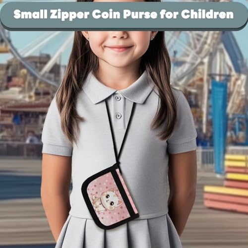 COEQINE Kids Wallet for Girls With Cards Trifold Coin Purse Wallet With Lanyard for Travel Birthday Toddler Girls Cartoon Cats Neck Wallet for Birthday4