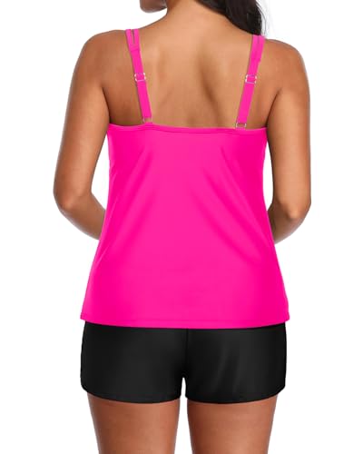 Image of Tempt Me Two Piece Tankini Swimsuits for Women Tummy Control Bathing Suit with Shorts Athletic Two Side Pockets Swimwear