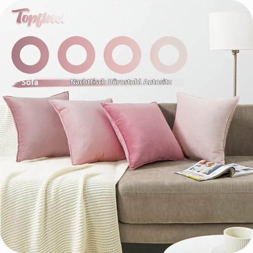 Topfinel Kissenbezug 45x45 rosa 4er Set Samt Kinderzimmer deko Kissenbezüge Kissenhülle sofakissen dekokissen Zierkissen Bezug deko für… – Ansicht 5