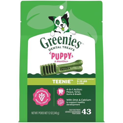 Greenies Dog Treats Veterinarian-Recommended Natural Dental Puppy Treats Teenie Size 12 oz. Pack 43 Count