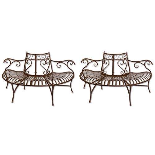 aubaho Gartenbank Set Baumbank Bank Paar Garten Möbel Mobiliar Metall braun 146cm