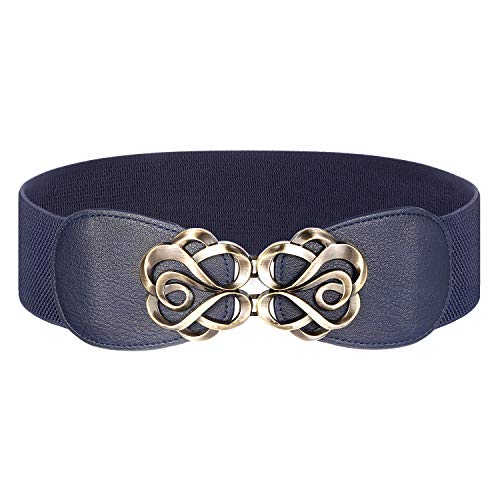 Syuer - Cinturón elástico vintage para vestidos, cintura ancha, para mujer Azul azul marino Large