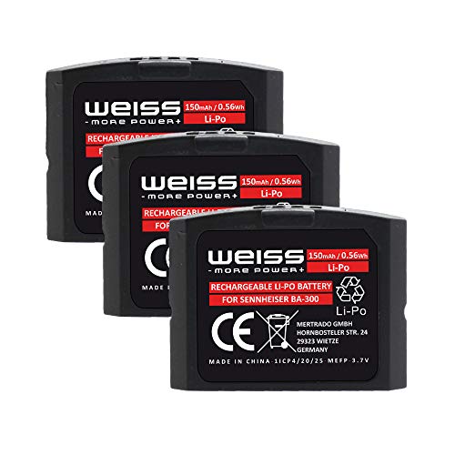3X Weiss Akku für Sennheiser RS 4200, is 410, HDI 830, Set 840-TV, Set 840 S, Set 830-TV, RI 830, Set 900, 150mAh Lithium Polymer Akku für Kopfhörer