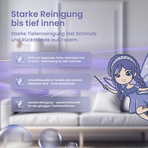 MRS. SHINY® Teppichreiniger Konzentrat 1:30 [750ML] Konzentrat für Sofa, Matratzen, Teppiche, Fußmatten & Fahrzeugsitze - Teppichreinigungsmittel - Tiefenreinigung - Faserschonend - Made in Germany