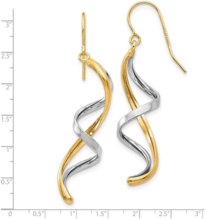 14K Yellow and White Gold Spiral Threader Dangle Earrings - Image 2