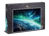 Puzzle de 1000 piezas "Blue Horizon" – Planeta Tierra con atmósfera luminosa y cielo estrellado – Impresionante diseño espacial para adultos – Puzzle de calidad fabricado en Alemania