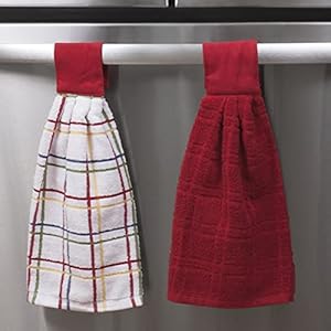 Ritz Premium 100 Cotton Solid and Multi Check Kitchen Tie Towel Absorbent Super Soft and Fast Drying Hang Towel Set of Two Paprika Red Solid Checked 2 Piece
