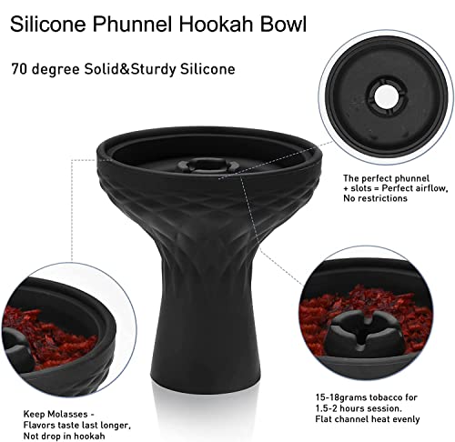 Hookah Bowl Set With Hmd - Afoosoo Upgade Aluminum Heat Management Device Charcoal Stove Holder With Cover Head + Silicone Phunnel Hookah Bowl | Long Handle | Quick Heat | Easy Cleaning (Black) #TOP2