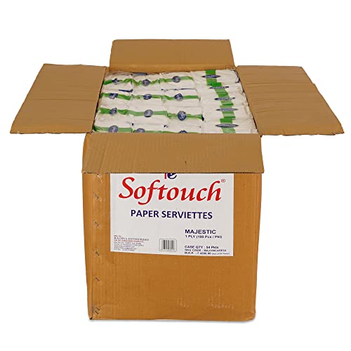 Image of Softouch Tissue Paper Napkin 54 Packets | 100 Pcs per Packet | Size 29 x 30 cms | Total 5400 Napkins | Soft & Absorbent