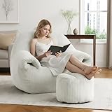 DAICO Bean Bag Chairs for Adults, Bean Bag Chair with Armrests Bean Bag Sofa Comfy Accent Chair Corduroy Lazy Single Sofas with Foam for Bedroom Living Room Reading Beige