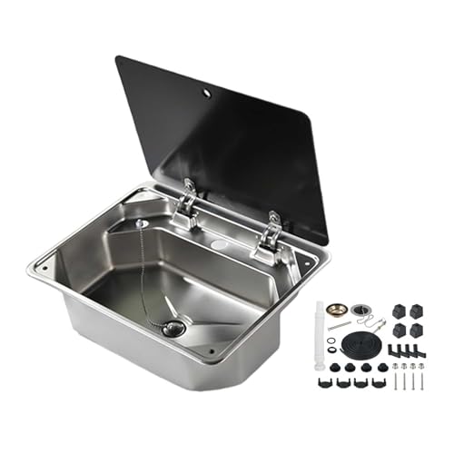 qingshenyi 小型 RV用シンク ステンレスシンク 折りたたみ式蛇口と蓋付きキャンピングカー キット アクセサリー バー用 耐久性 (スクエアシンク)