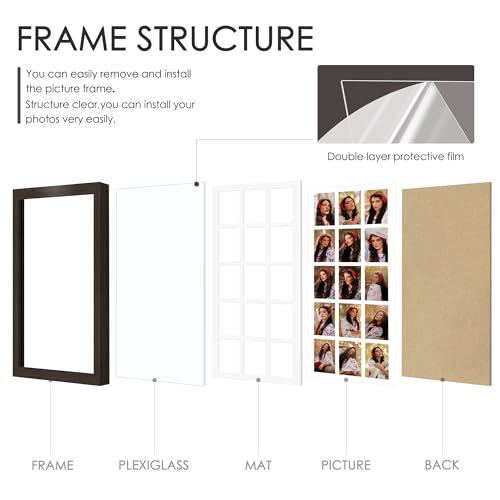 Image of DUENPY 14x32 Picture Frame 4x6 Collage Picture Frame Displays Fifteen 4x6 inch Photos Collage Wall Decor Wall Hanging Walnut