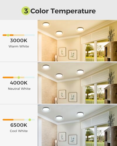 6PACK LED Flush Mount Ceiling Light, 3000K-4000K-6500K & 100W Equivalent Disc Closet Ceiling Light Fixture 7Inch 15W 1500LM Low-Profile Ceiling Fixture for Bathroom Hallway Bedroom Kitchen Basement - Image 3