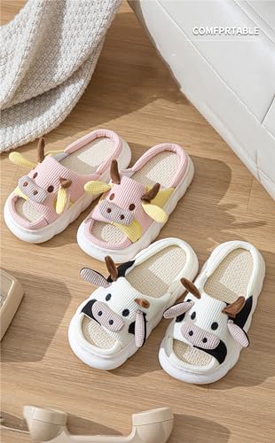 YILANLAN Women slippers Animal slippers Cartoon pig slippers Linen slippers at home Cute and comfortable plush slippers cow shoes2