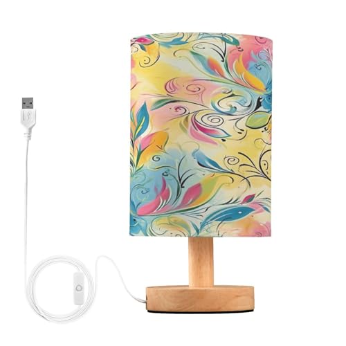 SDMKA Colorful Abstract Art Bedside Table Lamp for Bedroom, Minimalist Nightstand Lamp with Round Fabric Shade for Living Room, Office, No Bulb Required