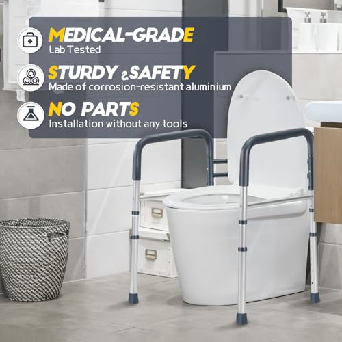 Image of Lianjindun Toilet Safety Rails (350 lb), Adjustable Toilet Frame for Elderly, Seniors, Handicap & Disabled, Foldable Handicap Toilet Handles Fit Any Toilets (Blue)