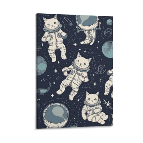 Peinture sur toile chat astronaute deco murale pour bureau et salon