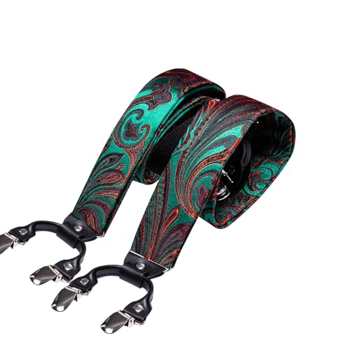 Image of Barry.Wang Men Suspender Set with Necktie Elastic Y Type Heavy Duty 6 Clips Braces Tie Handkerchief Cufflink Pin 6PCS