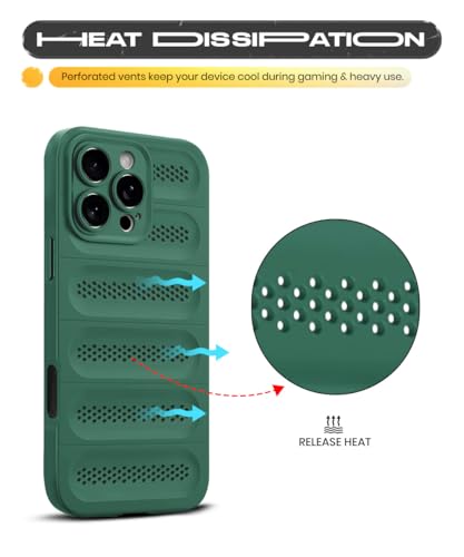 Image of WOW IMAGINE Ultimate Silicone Back Cover Case for iPhone 16 Pro Max | Heat Dissipation Thin Soft TPU | 360 Camera Protection | Breathable Cooling Holes - Forest Green