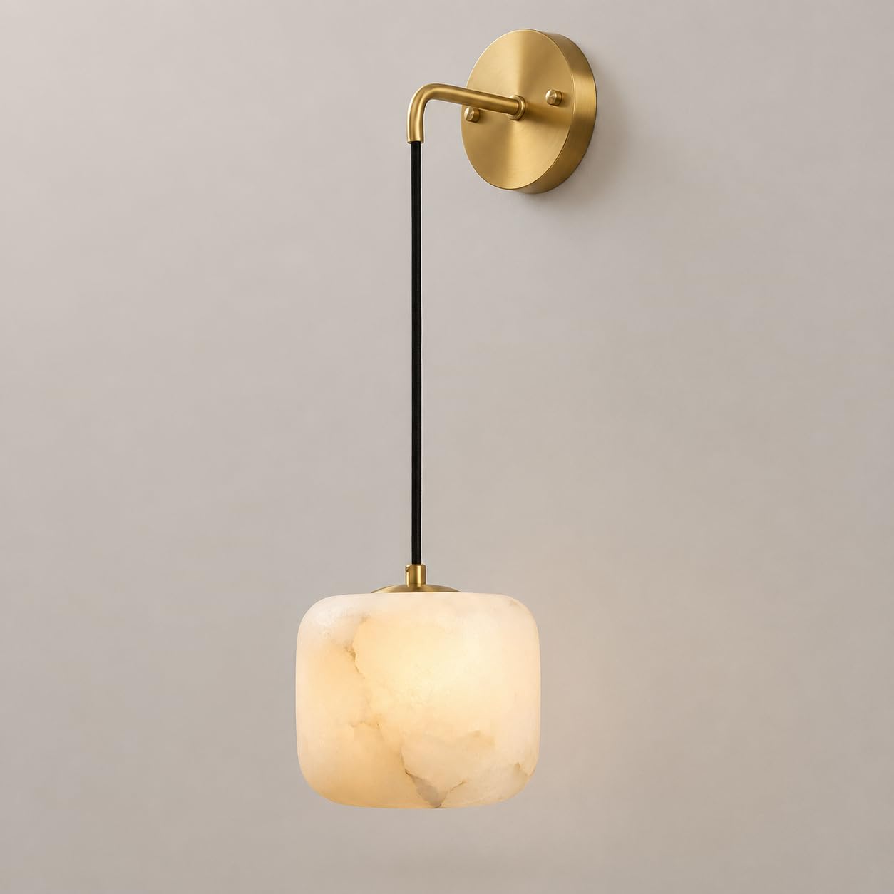 Yvamnad Style B Alabaster Marble Wall Sconce With White Marble Stone Shade Sconce Lighting Marble Wall Lighting With 3000K Led Unique Patterned Marble Wall Lamp, Hardwired Wall Lights For Vanity Hallway Living Room