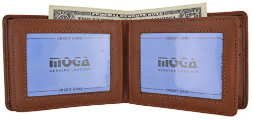 Moga Men's Bifold Genuine Leather Wallet With Double Center Flap And 3 ID Windows4