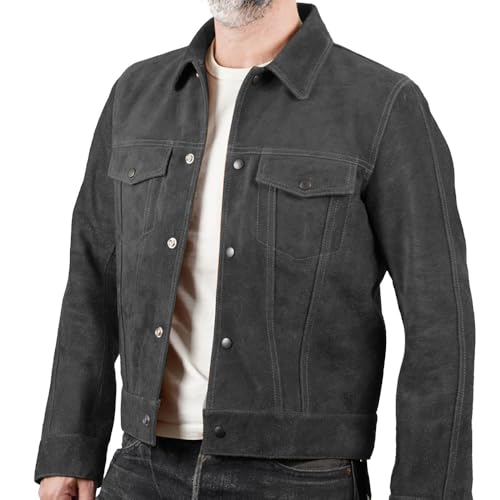 Isaac & David Chicago Mens Trucker Suede Leather Jacket - Western Style Cowboy Leather Jacket Camel/Brown3