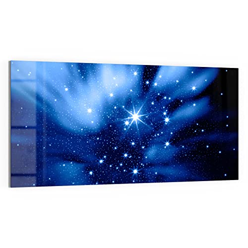 DEQORI Pizarra magnética de cristal, 100 x 50 cm, diseño de cielo estrellado, pizarra magnética con imanes, bolígrafo y paño para cocina y oficina, pizarra magnética y se puede escribir