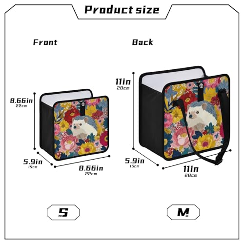 Image of Car Trash Can Organizer Bin with Adjustable Strap for Back Front Seat Console Waterproof Leakproof Collapsible Portable 8.66 Inch Garden Flowers Hedgehogs Colorful
