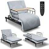 Adjustable Hospital Bed for Seniors Elderly with Mattress, Electric Lift Bed with Remote, Head&Foot Incline, Fall-Safe Frame&Meal Tray,Adjustable Bed Base for Safe Standing/Lying Aid/Sitting,Twin