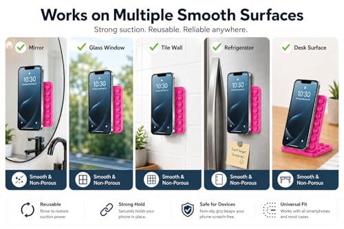 Image of GooseBox Suction Cup Phone Case Mount, Double-Sided Suction Phone Case Anti-Slip Silicon Sticky Stand Hands-Free Strong Grip Holder for Selfies and Videos (Dark Pink, Pack of 1)
