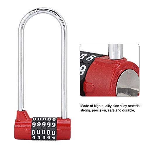 5 Digit Combination Padlock, Long Shackle Padlock Pad Locks with Code for School Gym Employee Locker, Fence(Red) - Image 2