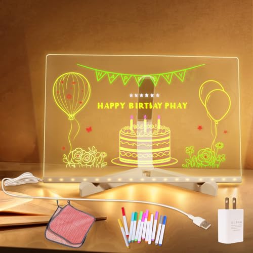 LED Note Board with Colors 11.8' x 7.9', Acrylic Dry Erase Board with Light, Light Up Drawing Board...