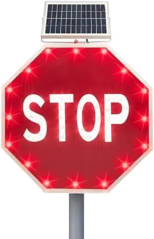 Solar-Powered Blinking Stop Sign - 24" Aluminum Octagon Traffic Sign with Reflective Film, Waterproof & Rust-Proof, Enhanced Visibility for Road Safety