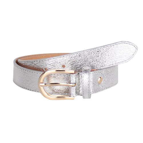 MIRROSI Ledergürtel Damen Herren Gürtel Made in Italy 3cm breit (Metalic Silber (Goldene Schnalle) 90cm)