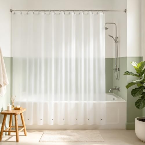 Image of Mrs Awesome Extra Wide Frosted Shower Curtain Liner with 8 Magnets, 108x72 Premium Flexible Sturdy Plastic Shower Curtain for Bathroom, Waterproof, Frost