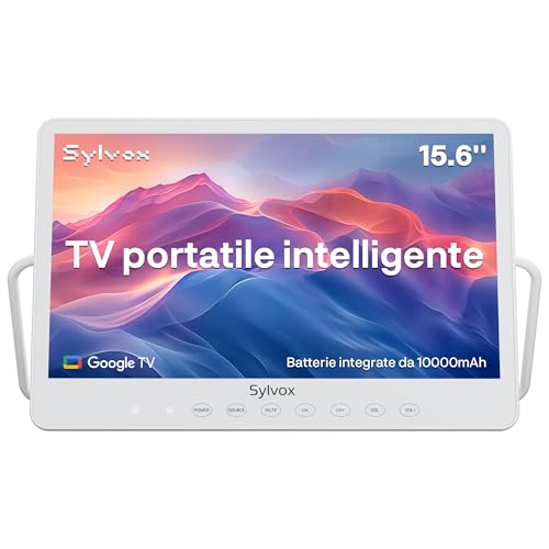 SYLVOX Tragbarer Fernseher 15,6 Zoll | Google TV, 10000 mAh Akku (6h Laufzeit) | IP66 Wasserdicht | USB, WLAN, Bluetooth | 12V Kleine Outdoor Fernseher für Camping, Pool, Badezimmer & Küche