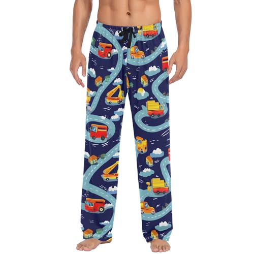 Men's Pajama Pants with Pockets Sleepwear Lounge Pants Stretch Casual Blue Road Truck S