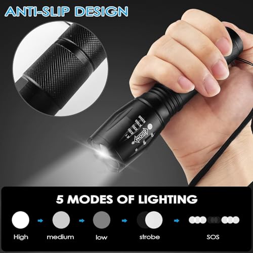Image of DotCom Ultra Powerful LED Flashlight - Black | Zoomable LED Torch with 5-Modes and Waterproof Body | Battery Powered Handheld Flashlight for Camping, Outdoor, Emergency & Hiking
