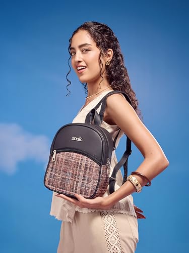 Image of ZOUK Dalila Mini Daypack | Stylish Small Backpack for Women | Compact | Bag for Girls | Daily College Use | Travel Day Pack | Vegan Leather | Handcrafted | Water-Resistant