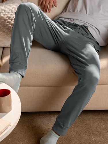 Image of DAMENSCH Men Mid Rise Regular Fit Cotton Blend Solid Moisture Wicking Antimicrobial Zipper Pocket Super Comfortable Baby Terry Lounge Joggers