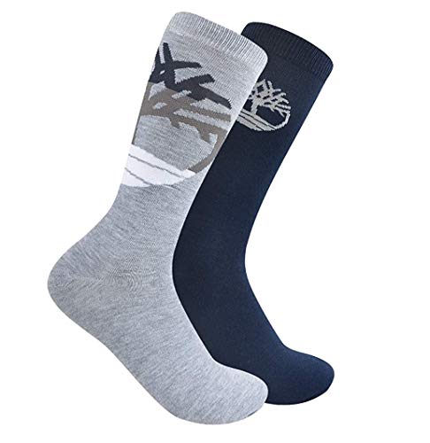 Timberland 2-Pack Large Logo Fashion Crew Socks (Light Gray & Navy) - Image 3