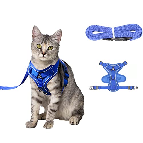 Amogato Cat Harness And Leash Set-Outdoor Walking Escape Safety Cat Vest, Adjustable Soft Kitty Vest, With Cat Reflective Strip, S,Blue #TOP11